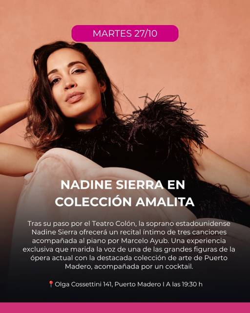 Recital íntimo de Nadine Sierra acompañada al piano por Marcelo Ayub en Colección Amalita, con cocktail.