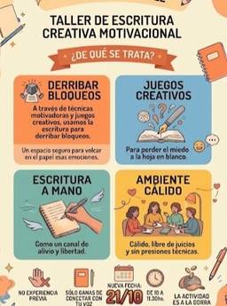 Taller de escritura creativa motivacional para trabajar bloqueos y practicar ejercicios de escritura