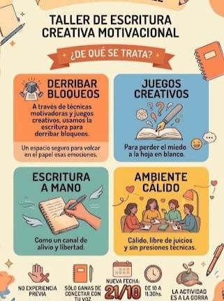 Taller de escritura creativa motivacional para trabajar bloqueos y practicar ejercicios de escritura