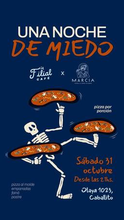 Noche temática "Una noche de miedo" con pizzas por porción y postre