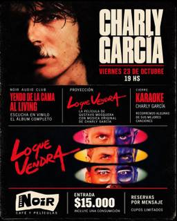Noir Audio Club: Yendo de la cama al living (Vinilo) + Proyección 'Lo que vendrá' + Karaoke Charly García