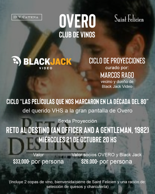 Cine y Vino "Las películas que nos marcaron en los 80´" - "Reto al destino" (1982) - 21/10 - Overo
