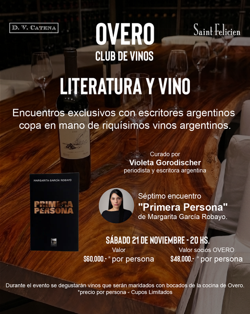 "LITERATURA Y VINO" - "Primera persona" de Margarita García Robayo en la cava de Overo Club de Vinos